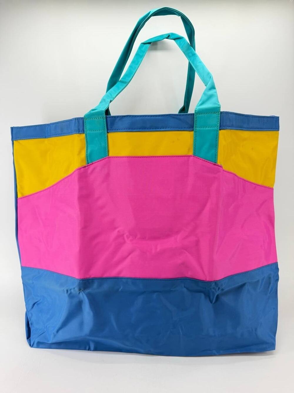 Avon Fashion Tote Bag Color Block Pink Blue Yellow Teal Double Handle Shopping
